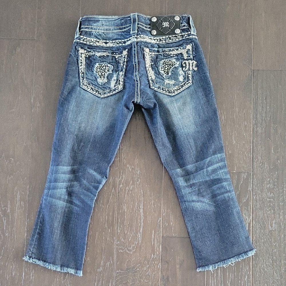 Vintage Miss Me Blue Ankle/Calf Cropped Jeans with Distressed Finish